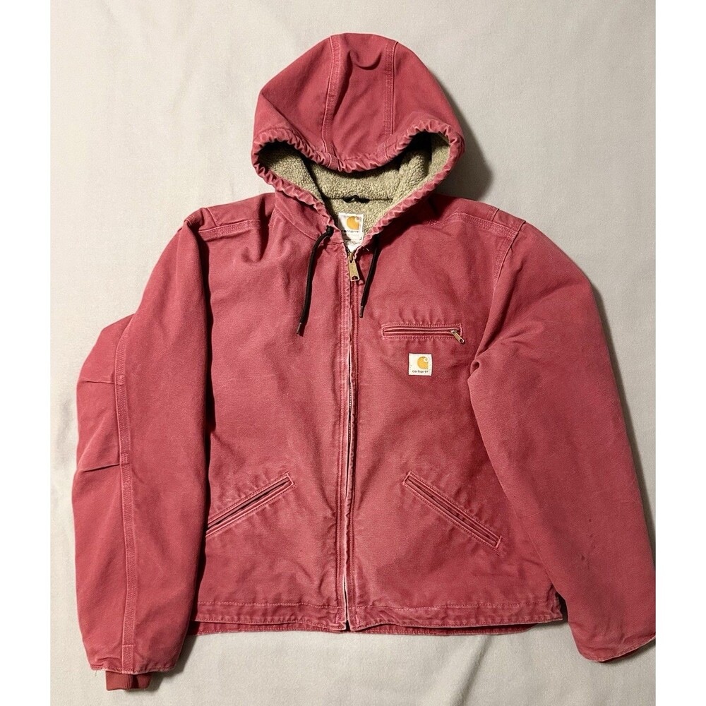 Carhartt WJ141 Womens XL Raspberry Pink Sherpa Hooded Jacket RARE Vintage Y2K